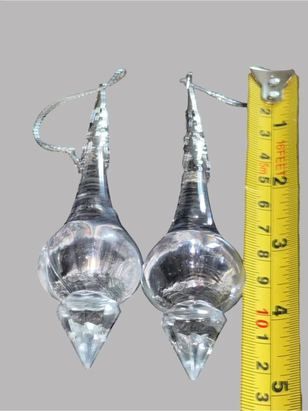 VTG Dazzling Drop Christmas ornaments Lot Of 4  Faceted Acrylic Silver Top